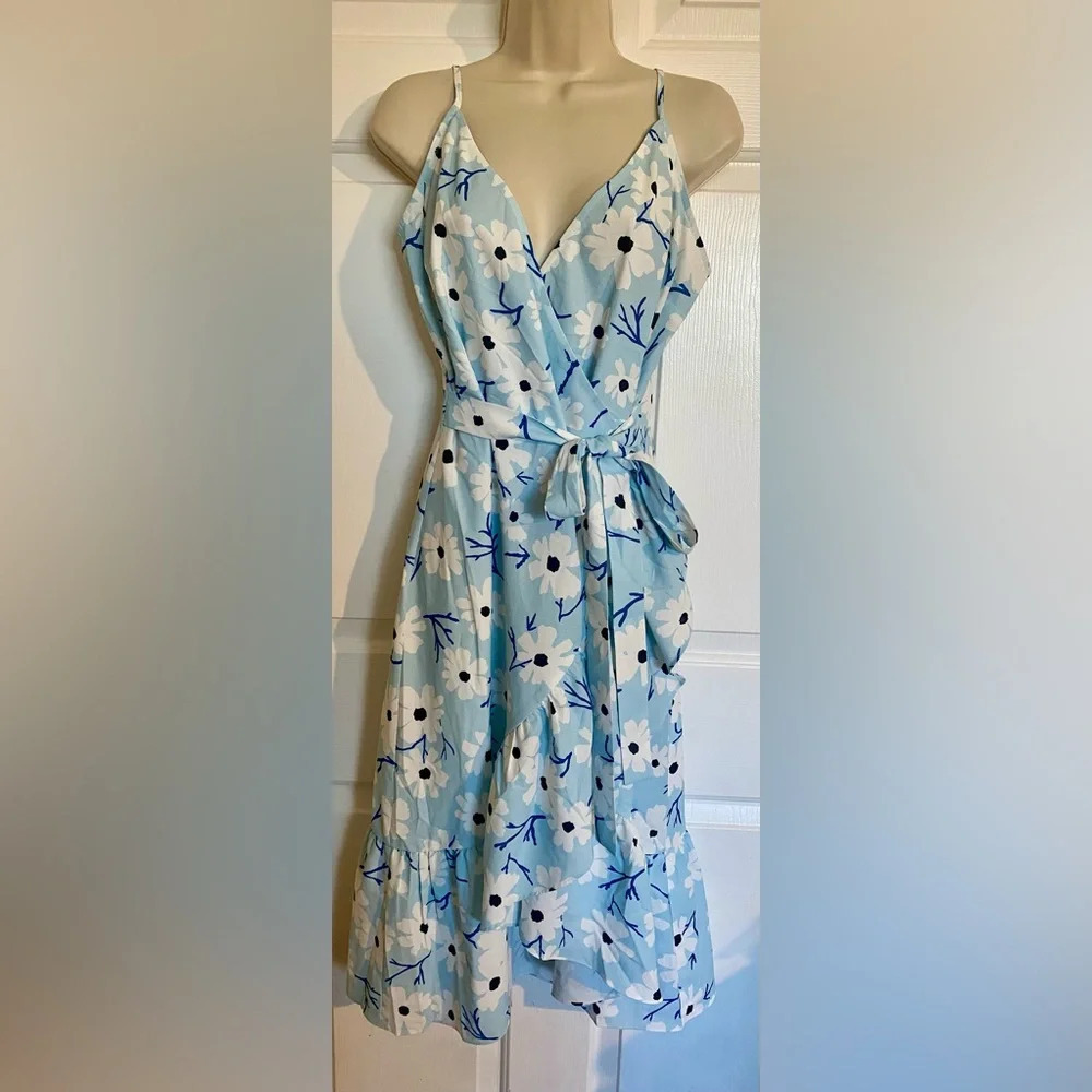 Sugar + Lips V-neck Ruffle Spaghetti Strap Floral Print Wrap Dress Medium Nwot - Picture 2 of 4